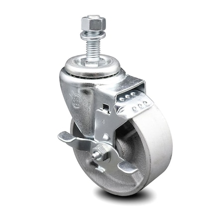 Service Caster 4 Inch Semi Steel Wheel Swivel 12mm Threaded Stem Caster with Brake SCC SCC-TS20S414-SSS-TLB-M1215